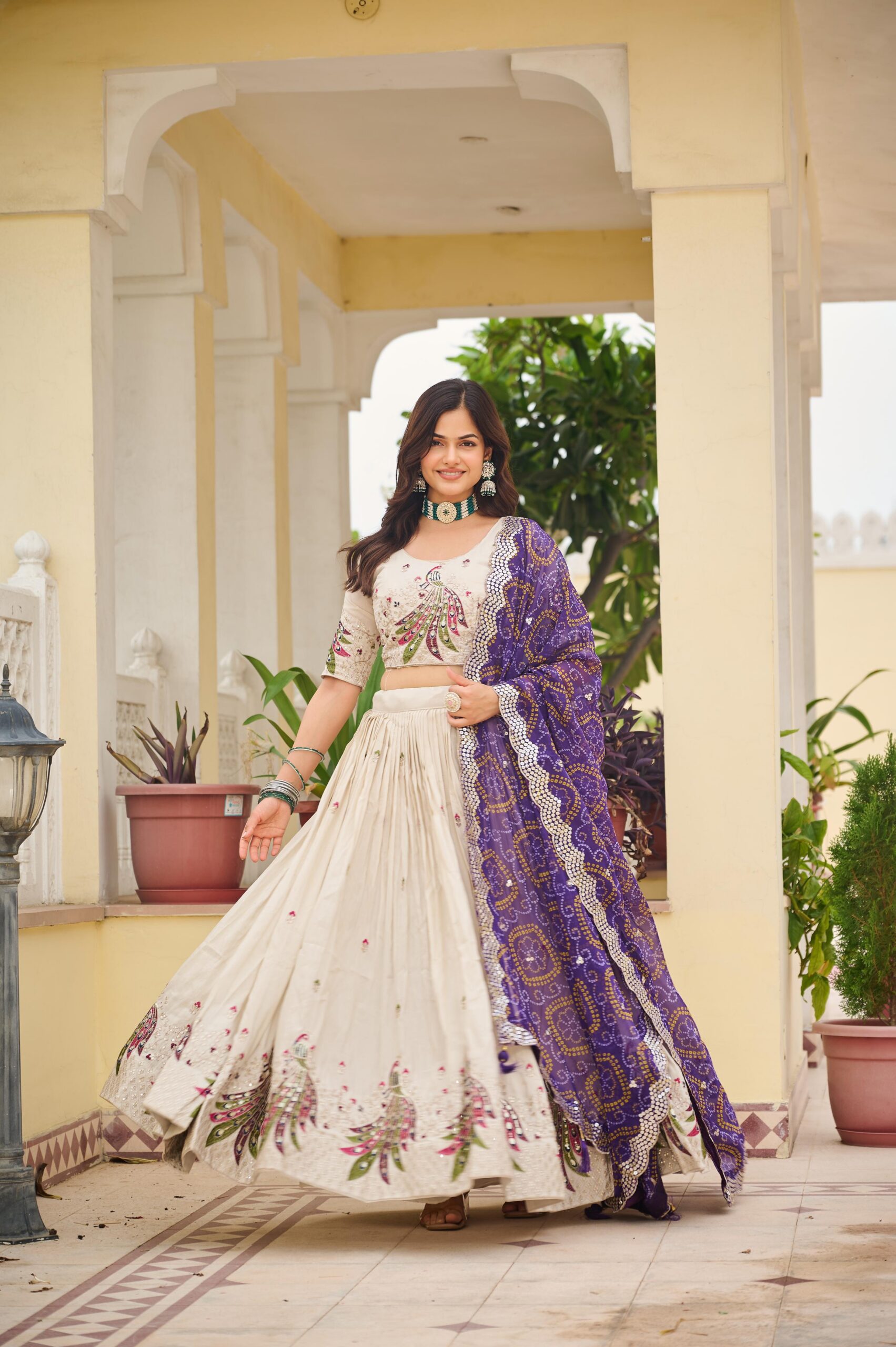 Purple Pure Tissue Silk Embroidery Work Lehenga Choli