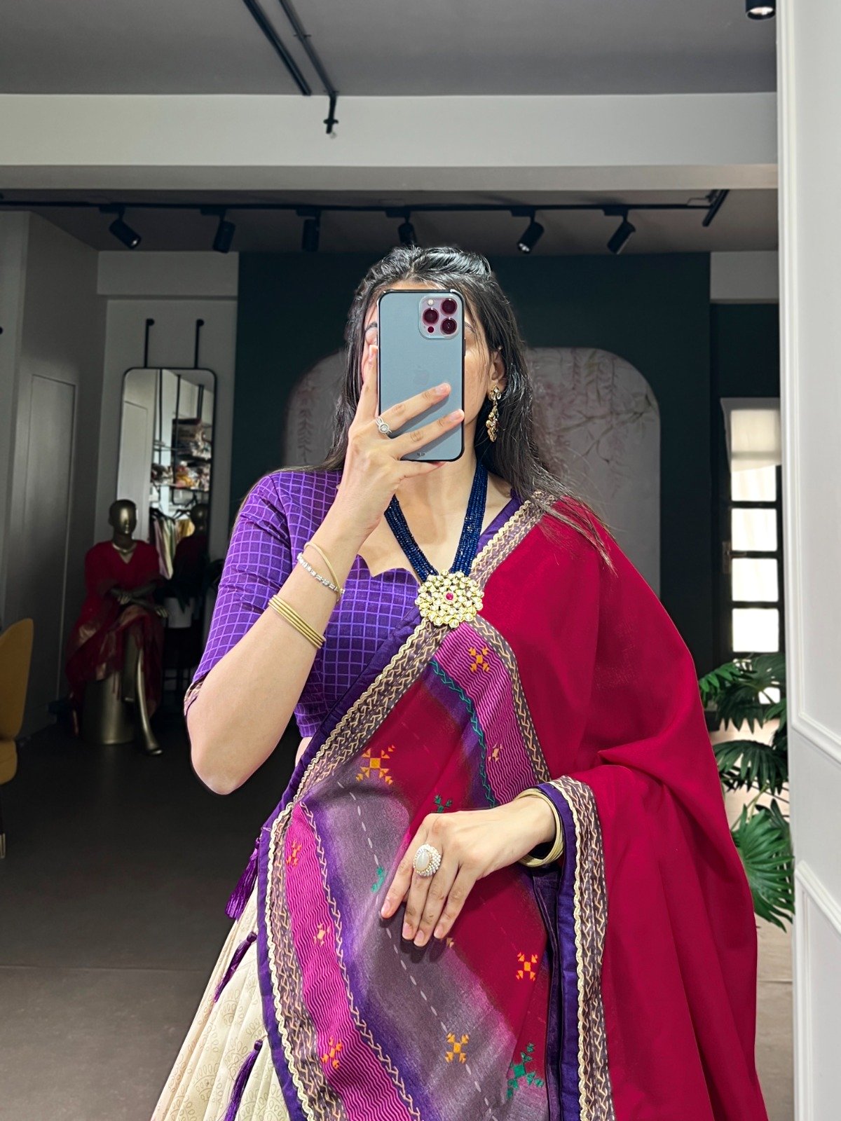 Purple Taser Silk Printed Lehenga Choli - Image 4