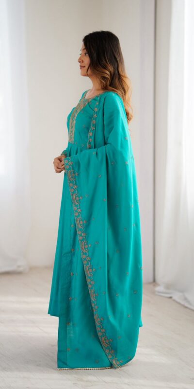 KB 288 Rama in Roman Shimmer Chanderi Silk Embroidery Work & Bead Work Salwar Suit . Grab it for ₹2399. Delivery 4-6 Working Days. Shop now. | Casual Suits, Jump Suits, Tops & Bottoms, Track Suits, Salwar suit, Creative suits, Designer Suits, Palazzo Suits, Party Wear Suits, Patiala Suits, Straight Suits, Trendy Wear