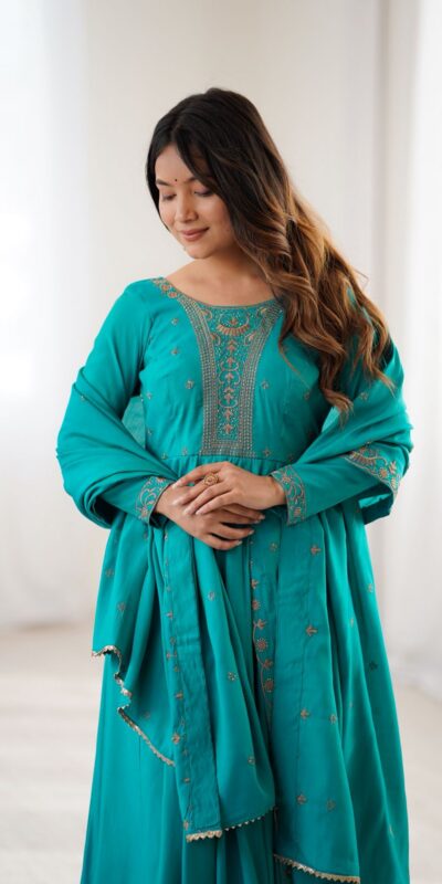 KB 288 Rama in Roman Shimmer Chanderi Silk Embroidery Work & Bead Work Salwar Suit . Grab it for ₹2399. Delivery 4-6 Working Days. Shop now. | Casual Suits, Jump Suits, Tops & Bottoms, Track Suits, Salwar suit, Creative suits, Designer Suits, Palazzo Suits, Party Wear Suits, Patiala Suits, Straight Suits, Trendy Wear