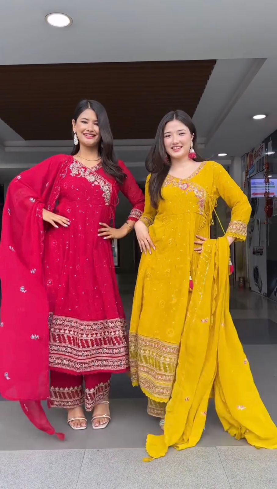 Red Faux Georgette Embroidery Work Salwar Suit