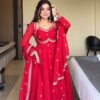 Red Georgette Embroidery Work Gown
