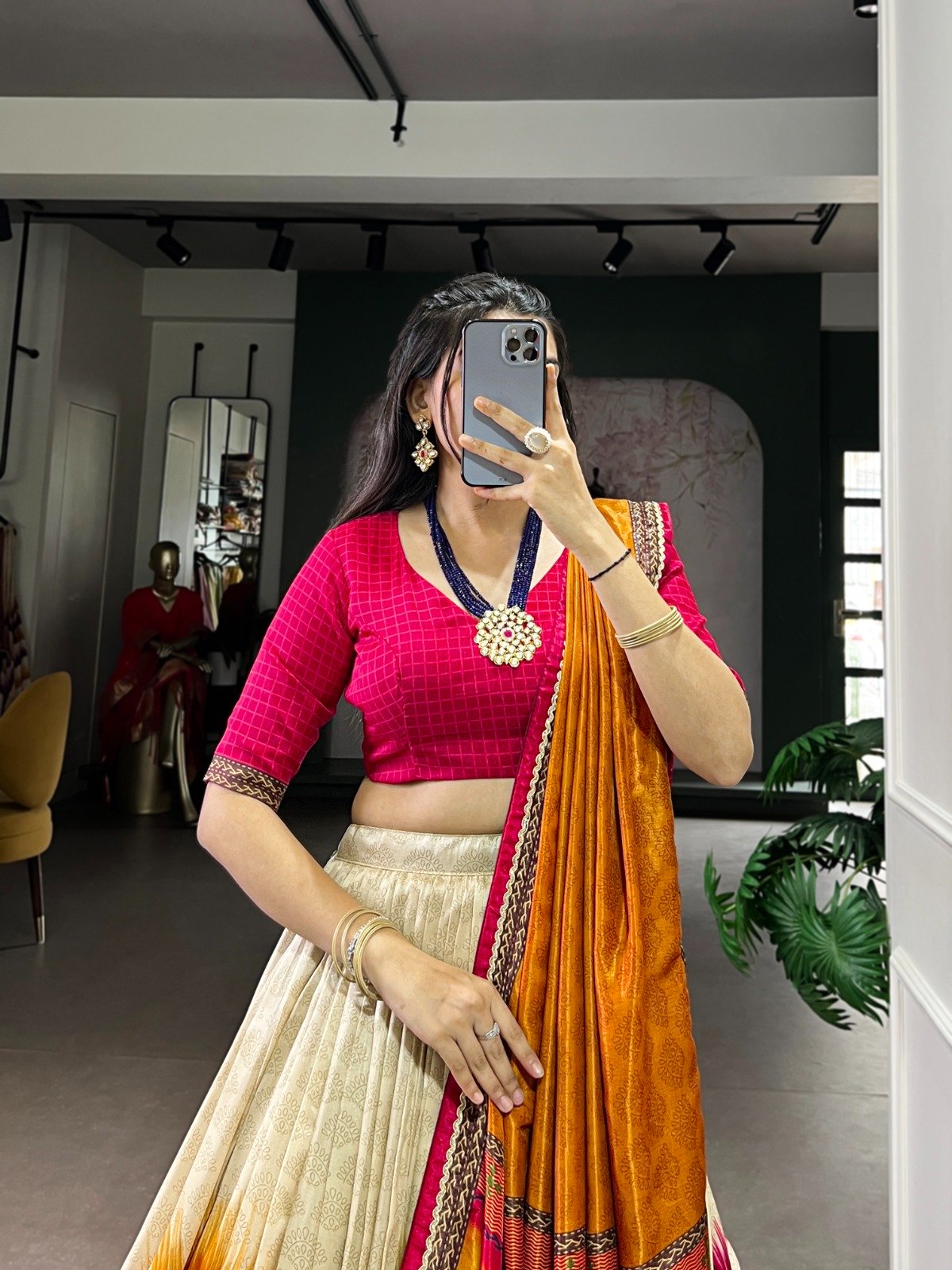 Red Taser Silk Printed Lehenga Choli - Image 4