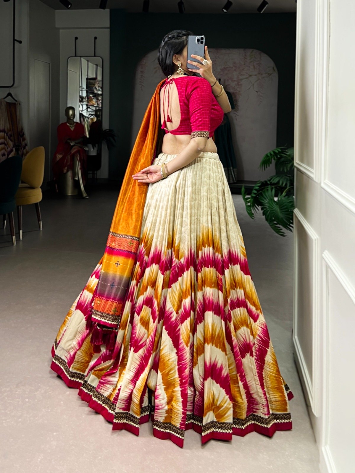 Red Taser Silk Printed Lehenga Choli - Image 3