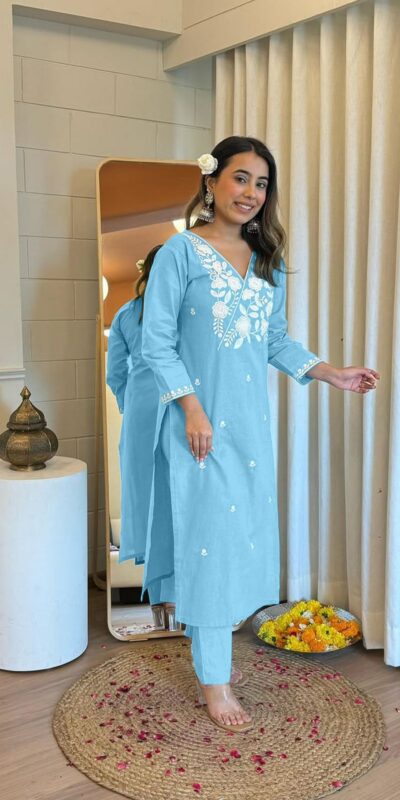 Sky Blue Rayon Wed Lakhnavi Style Work Salwar Suit