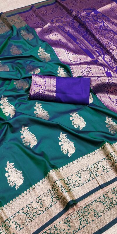 Teal Banarasi Silk Zari Lace Work All Over Saree