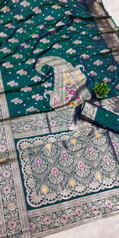 Teal Soft Banarasi Silk Lace Zari Work Saree