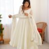 White Fandy Silk Embroidery Work Gown