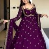 Wine Georgette Embroidery Work Gown