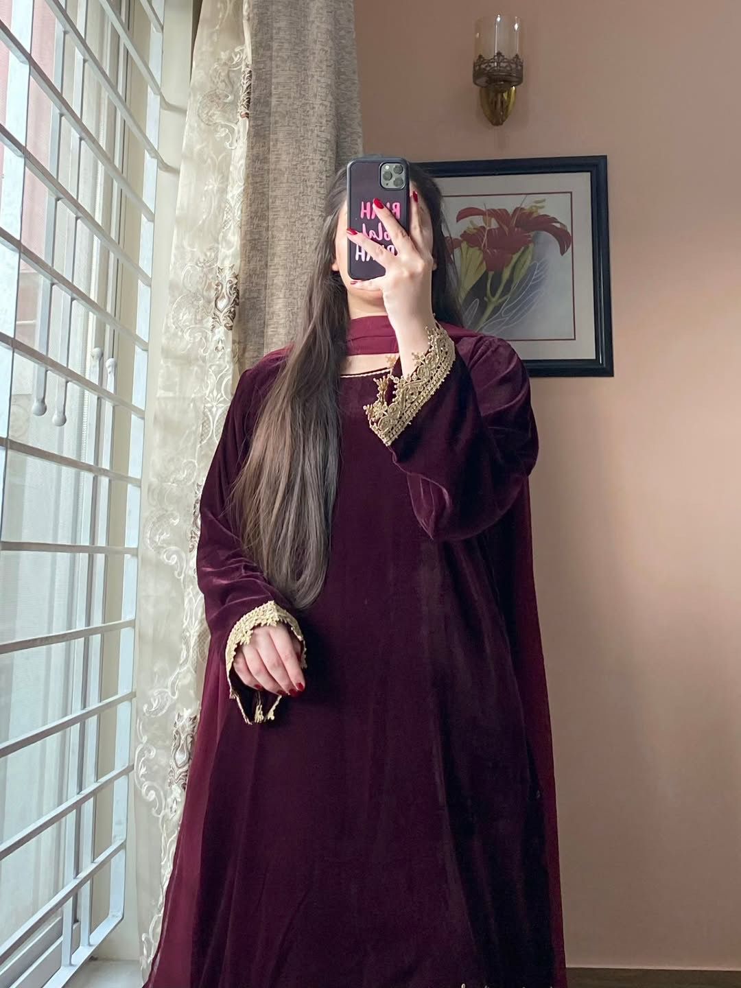 Wine Georgette Lace Embroidery Work Salwar Suit - Image 5