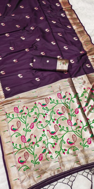 Wine Soft Paithani Silk Lace Zari Work Saree