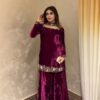 Wine Viscose Velvet Sequence Work Salwar Suit