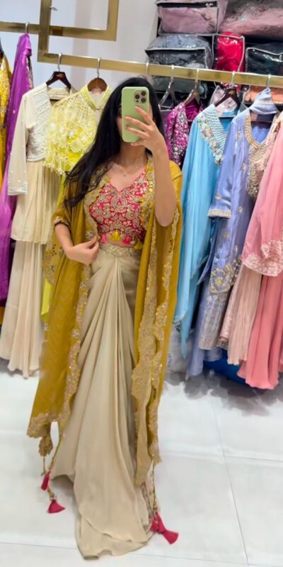 Yellow Mono Silk Sequence Embroidery Work Dhoti Suit