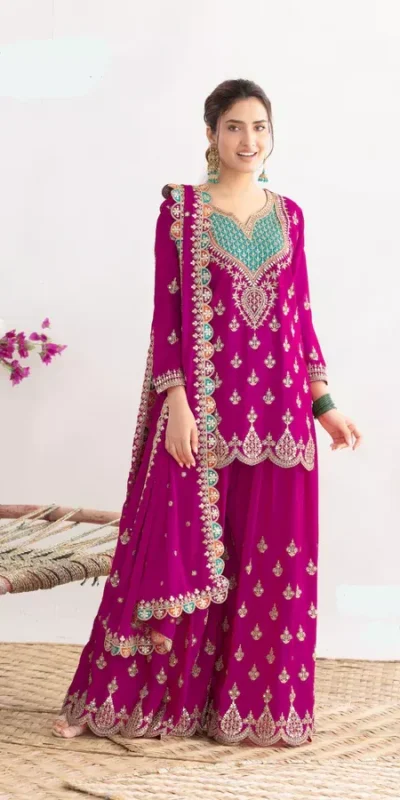 Rani Pink Chinon Sequence Mirror Work Salwar Suit