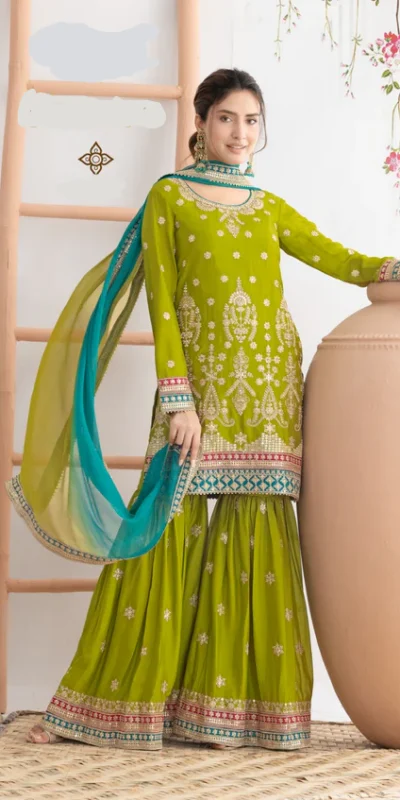 FC 726 Mahendi Chinon Salwar Suit Perfect for Wedding, Party, Ethnic Day, Makar Sankranti, Cultural Events – . Best Price ₹3049. Delivery 4-6 Working | Jump Suits, Salwar suit, Casual Suits, Creative suits, Designer Suits, Palazzo Suits, Party Wear Suits, Patiala Suits, Straight Suits