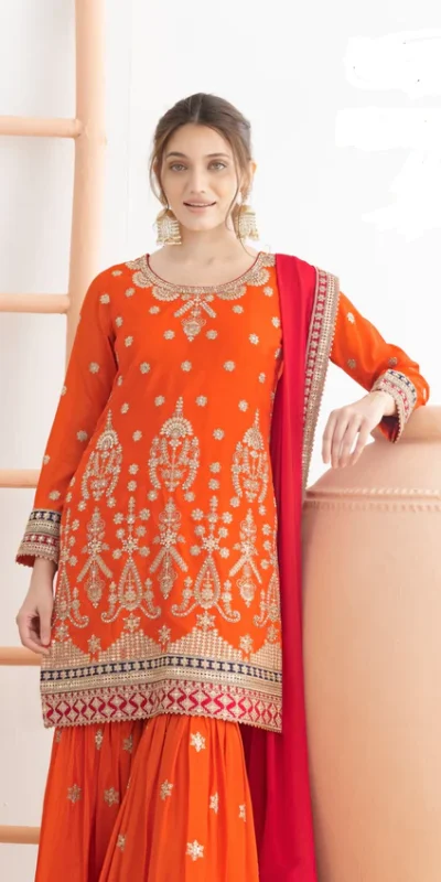 FC 726 Orange Chinon Salwar Suit Perfect for Wedding, Party, Ethnic Day, Makar Sankranti, Cultural Events – . Best Price ₹3049. Delivery 4-6 Working | Jump Suits, Salwar suit, Casual Suits, Creative suits, Designer Suits, Palazzo Suits, Party Wear Suits, Patiala Suits, Straight Suits