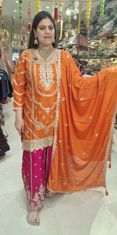 ND 5033 Orange Chinon Silk Salwar Suit with Embroidery Work & Lace Work. Affordable Price ₹2149. Delivery 4-6 Working Days. Shop now. | Jump Suits, Salwar suit, Casual Suits, Creative suits, Designer Suits, Palazzo Suits, Party Wear Suits, Patiala Suits, Straight Suits