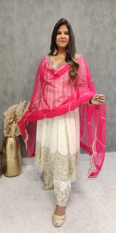 KD 1521 White Faux Georgette Salwar Suit Perfect for Wedding, Party, Pooja, Reception, Engagement – . Introductory Price ₹2099. Delivery 4-6 Working D | Jump Suits, Salwar suit, Casual Suits, Creative suits, Designer Suits, Palazzo Suits, Party Wear Suits, Patiala Suits, Straight Suits