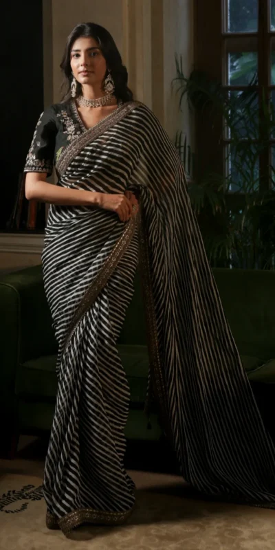 Black Faux Georgette Sequence Work Saree