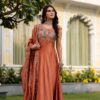 Rust Vichitra Silk Embroider Work Gown