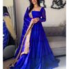 Royal Blue Faux Georgette Ruffle Style Gown