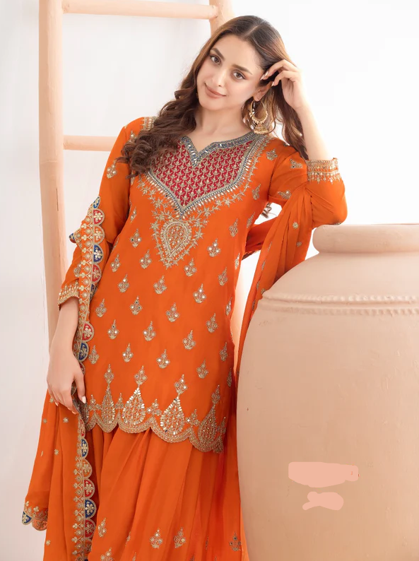 WW G 6000 Orange Viscous Chinon Salwar Suit with Lace Work & Embroidery Work. Exclusive Offer ₹2499. Delivery 4-6 Working Days. Shop now. | Jump Suits, Salwar suit, Casual Suits, Creative suits, Designer Suits, Palazzo Suits, Party Wear Suits, Patiala Suits, Straight Suits