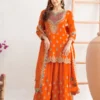 WW G 6000 Orange Viscous Chinon Salwar Suit with Lace Work & Embroidery Work. Exclusive Offer ₹2499. Delivery 4-6 Working Days. Shop now. | Jump Suits, Salwar suit, Casual Suits, Creative suits, Designer Suits, Palazzo Suits, Party Wear Suits, Patiala Suits, Straight Suits