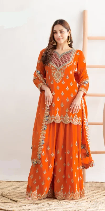 WW G 6000 Orange Viscous Chinon Salwar Suit with Lace Work & Embroidery Work. Exclusive Offer ₹2499. Delivery 4-6 Working Days. Shop now. | Jump Suits, Salwar suit, Casual Suits, Creative suits, Designer Suits, Palazzo Suits, Party Wear Suits, Patiala Suits, Straight Suits