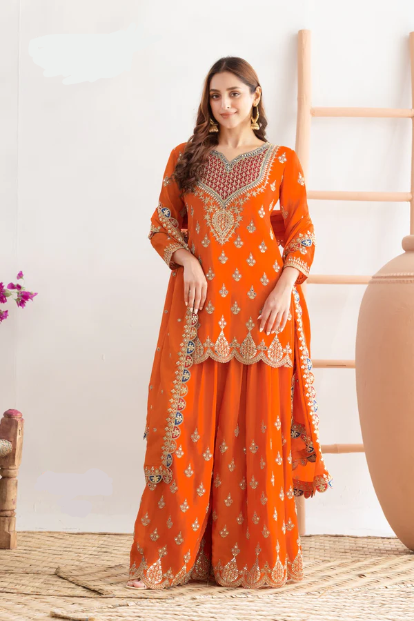 WW G 6000 Orange Viscous Chinon Salwar Suit with Lace Work & Embroidery Work. Exclusive Offer ₹2499. Delivery 4-6 Working Days. Shop now. | Jump Suits, Salwar suit, Casual Suits, Creative suits, Designer Suits, Palazzo Suits, Party Wear Suits, Patiala Suits, Straight Suits