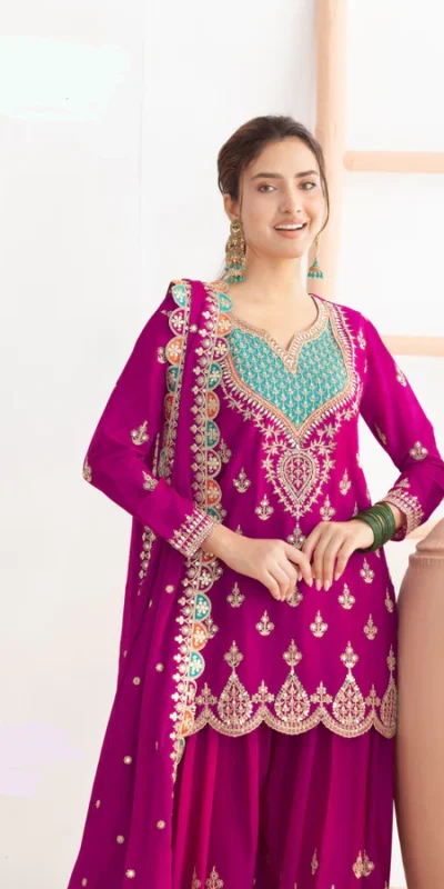 WW G 6000 Rani Pink Viscous Chinon Salwar Suit with Lace Work & Embroidery Work. Exclusive Offer ₹2499. Delivery 4-6 Working Days. Shop now. | Jump Suits, Salwar suit, Casual Suits, Creative suits, Designer Suits, Palazzo Suits, Party Wear Suits, Patiala Suits, Straight Suits