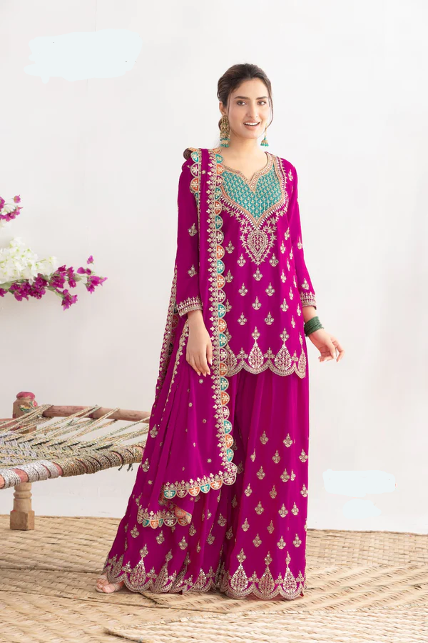 WW G 6000 Rani Pink Viscous Chinon Salwar Suit with Lace Work & Embroidery Work. Exclusive Offer ₹2499. Delivery 4-6 Working Days. Shop now. | Jump Suits, Salwar suit, Casual Suits, Creative suits, Designer Suits, Palazzo Suits, Party Wear Suits, Patiala Suits, Straight Suits