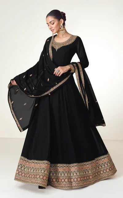 FC 10128 Black Color Blooming Georgette Embroidery Work Salwar Suit . Introductory Price ₹3449. Delivery 4-6 Working Days. Shop now. | Jump Suits, Salwar suit, Casual Suits, Creative suits, Designer Suits, Palazzo Suits, Party Wear Suits, Patiala Suits, Straight Suits