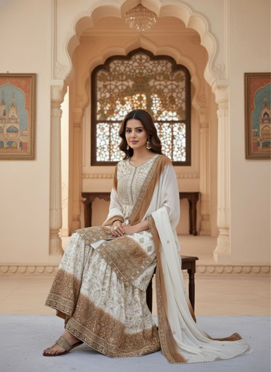 AD 224 Brown Color Dual Tone Star Georgette Salwar Suit with Embroidery Work. Affordable Price ₹2399. Delivery 4-6 Working Days. Shop now. | Jump Suits, Salwar suit, Casual Suits, Creative suits, Designer Suits, Palazzo Suits, Party Wear Suits, Patiala Suits, Straight Suits