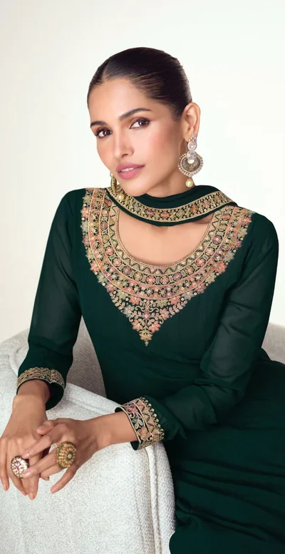 FC 10128 Green Color Blooming Georgette Embroidery Work Salwar Suit . Introductory Price ₹3449. Delivery 4-6 Working Days. Shop now. | Jump Suits, Salwar suit, Casual Suits, Creative suits, Designer Suits, Palazzo Suits, Party Wear Suits, Patiala Suits, Straight Suits