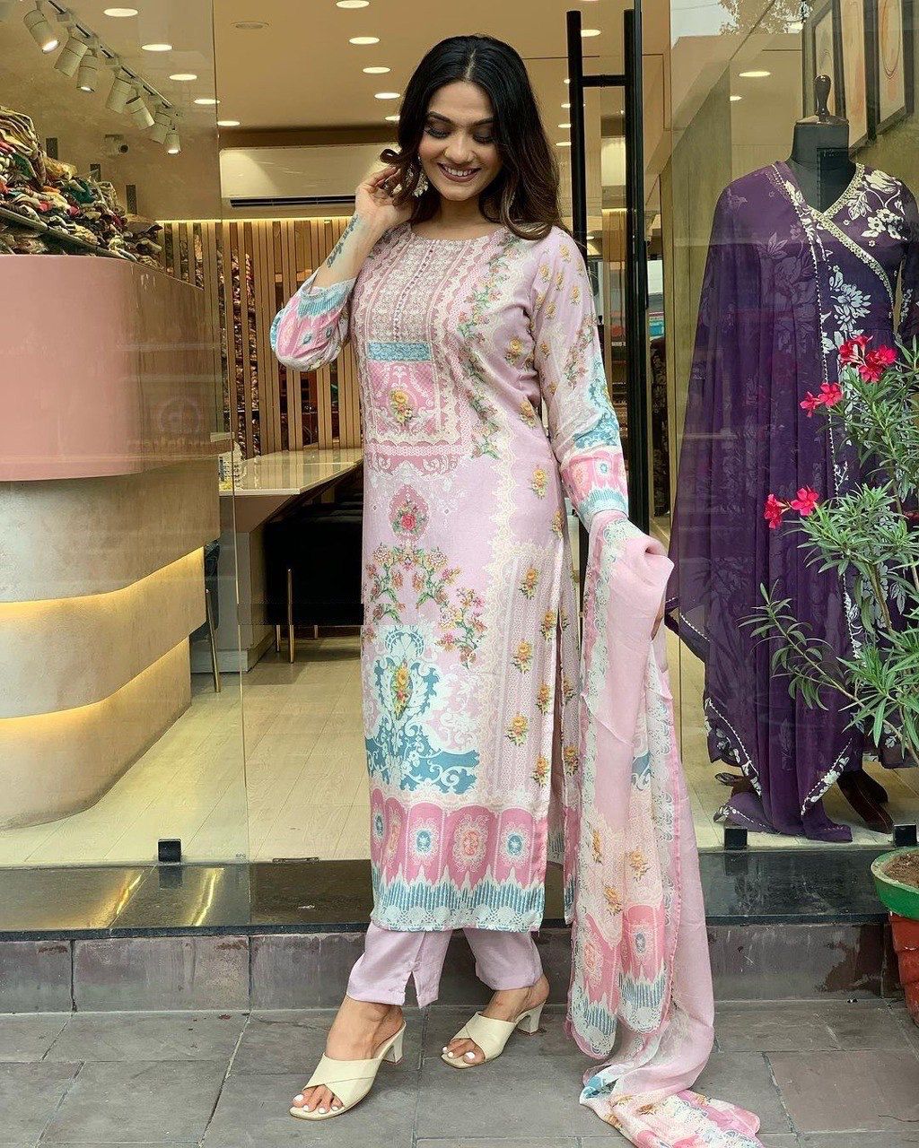 DC G22 Light Pink in Maslin Digital Print Salwar Suit . Wedding, Party, Festive, Events, Introductory Price ₹1749. Delivery 4-6 Working Days. Shop now. | Jump Suits, Salwar suit, Casual Suits, Creative suits, Designer Suits, Palazzo Suits, Party Wear Suits, Patiala Suits, Straight Suits