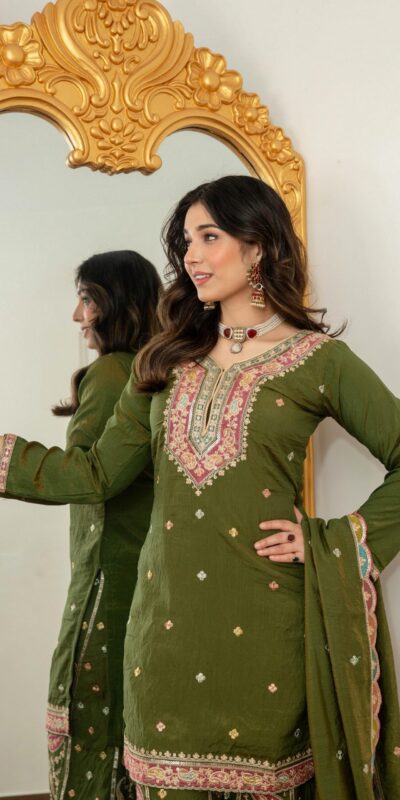 WW 6007 Mehendi Vichitra Silk Salwar Suit with Embroidery Work. Wedding, Party, Festive, Events, Grab it for ₹2599. Delivery 4-6 Working Days. Shop now. | Jump Suits, Salwar suit, Casual Suits, Creative suits, Designer Suits, Palazzo Suits, Party Wear Suits, Patiala Suits, Straight Suits