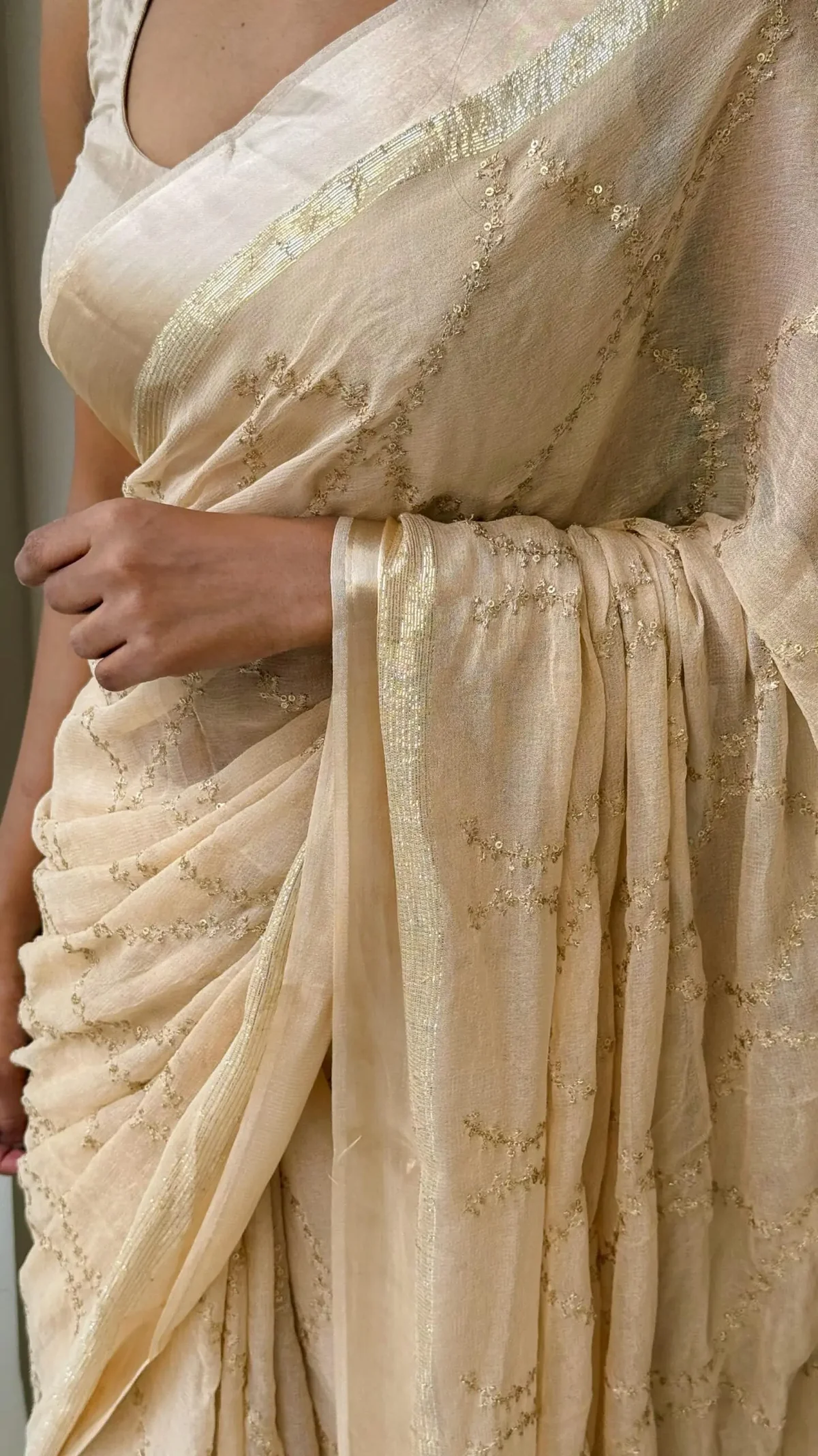 MS 505 Off White Viscose Satin Saree with Sequins Work & Embroidery Work. Special Price ₹1599. Delivery 4-6 Working Days. Shop now. | Creative Sarees, Sarees, Bollywood Sarees, Designer Sarees, Embroidered Sarees, Ethnic Saree, Modern Digital sarees, Party Wear Sarees