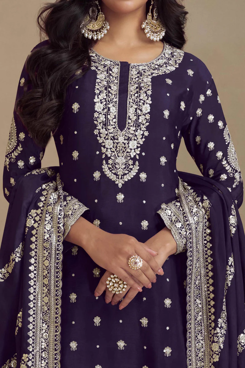 FC 7466 Navy Blue Chinon Silk Salwar Suit with Embroidery Work & Lace Work. Affordable Price ₹2599. Delivery 4-6 Working Days. Shop now. | Jump Suits, Salwar suit, Casual Suits, Creative suits, Designer Suits, Palazzo Suits, Party Wear Suits, Patiala Suits, Straight Suits