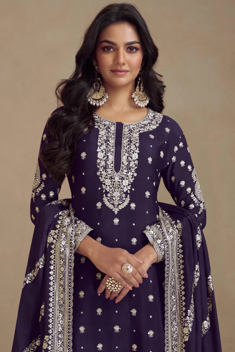 FC 7466 Navy Blue Chinon Silk Salwar Suit with Embroidery Work & Lace Work. Affordable Price ₹2599. Delivery 4-6 Working Days. Shop now. | Jump Suits, Salwar suit, Casual Suits, Creative suits, Designer Suits, Palazzo Suits, Party Wear Suits, Patiala Suits, Straight Suits