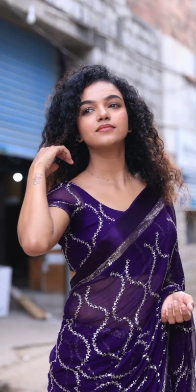 MS 505 Purple Viscose Satin Saree with Sequins Work & Embroidery Work. Special Price ₹1599. Delivery 4-6 Working Days. Shop now. | Designer Sarees, Sarees, Bollywood Sarees, Creative Sarees, Embroidered Sarees, Ethnic Saree, Modern Digital sarees, Party Wear Sarees