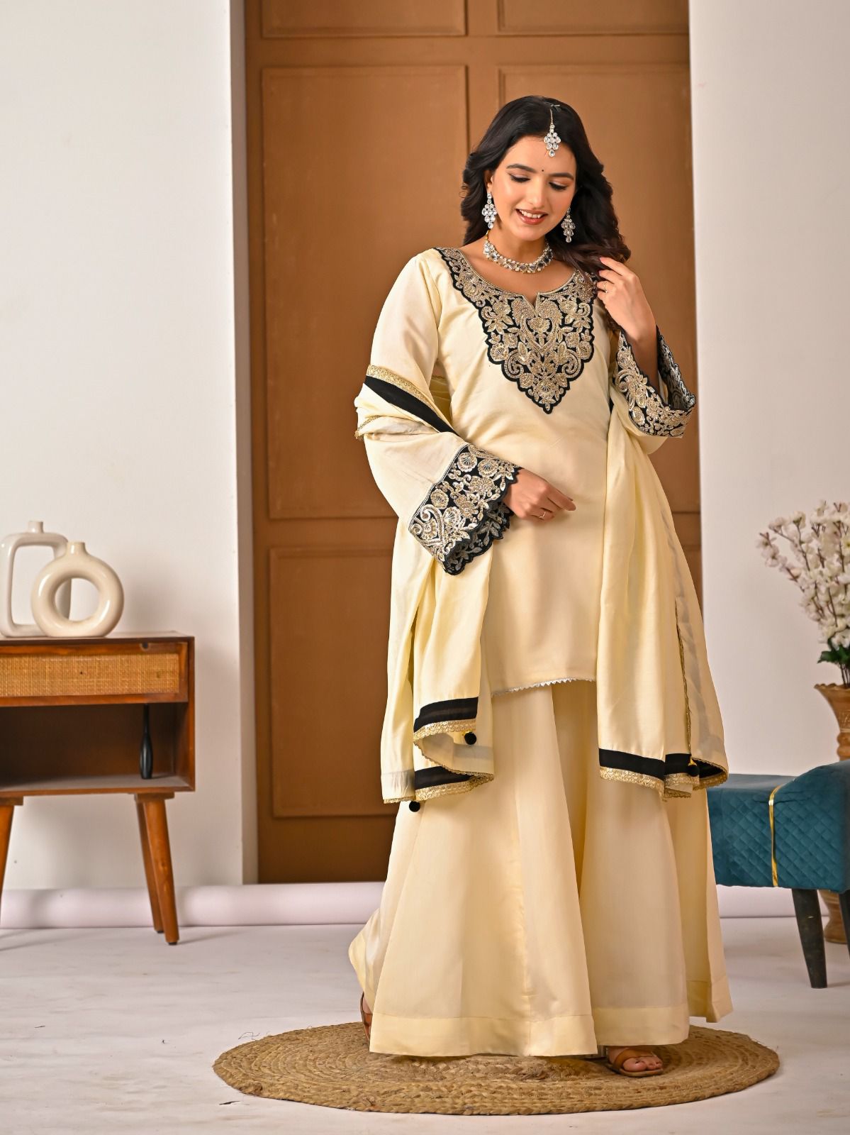 MD 3079 Cream Color Roman Silk Salwar Suit with Embroidery Work. Available at ₹2499 only. Delivery 4-6 Working Days. Shop now. | Jump Suits, Salwar suit, Casual Suits, Creative suits, Designer Suits, Palazzo Suits, Party Wear Suits, Patiala Suits, Straight Suits