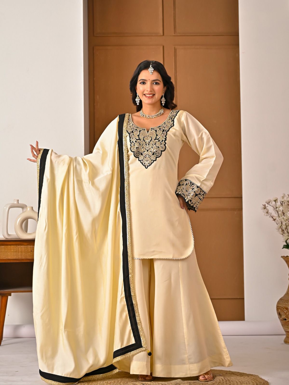 MD 3079 Cream Color Roman Silk Salwar Suit with Embroidery Work. Available at ₹2499 only. Delivery 4-6 Working Days. Shop now. | Jump Suits, Salwar suit, Casual Suits, Creative suits, Designer Suits, Palazzo Suits, Party Wear Suits, Patiala Suits, Straight Suits