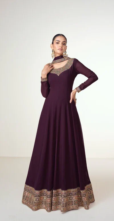 FC 10128 Wine Color Blooming Georgette Embroidery Work Salwar Suit . Introductory Price ₹3449. Delivery 4-6 Working Days. Shop now. | Jump Suits, Salwar suit, Casual Suits, Creative suits, Designer Suits, Palazzo Suits, Party Wear Suits, Patiala Suits, Straight Suits