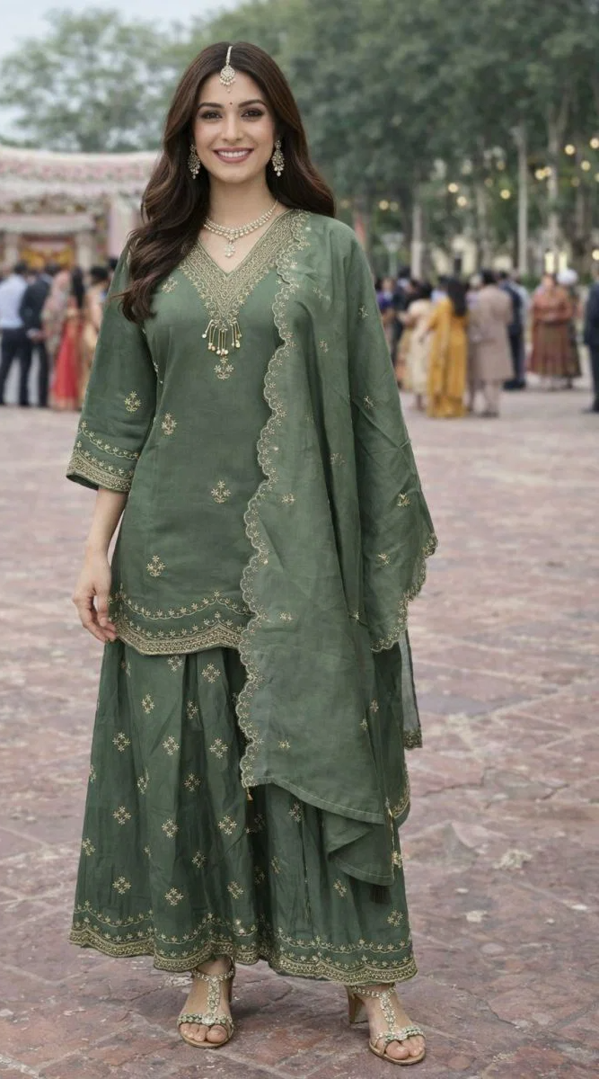 FC 4261 Green Color Roman Silk Salwar Suit with Embroidery Work. Available at ₹2549 only. Delivery 4-6 Working Days. Shop now. | Jump Suits, Salwar suit, Casual Suits, Creative suits, Designer Suits, Palazzo Suits, Party Wear Suits, Patiala Suits, Straight Suits