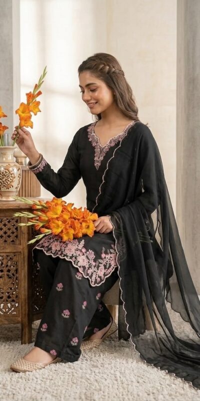 ND 5067 Black Vichitra Silk Salwar Suit with Embroidery Work. Wedding, Party, Festive, Events, Grab it for ₹2399. Delivery 4-6 Working Days. Shop now. | Jump Suits, Salwar suit, Casual Suits, Creative suits, Designer Suits, Palazzo Suits, Party Wear Suits, Patiala Suits, Straight Suits