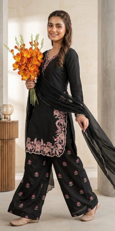 ND 5067 Black Vichitra Silk Salwar Suit with Embroidery Work. Wedding, Party, Festive, Events, Grab it for ₹2399. Delivery 4-6 Working Days. Shop now. | Jump Suits, Salwar suit, Casual Suits, Creative suits, Designer Suits, Palazzo Suits, Party Wear Suits, Patiala Suits, Straight Suits
