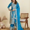 ZD 10020 Blue Chinon Silk Salwar Suit Perfect for Wedding, Party, Ganesh Chaturthi, Baby Shower, Makar Sankranti – . Affordable Price ₹1999. | Jump Suits, Salwar suit, Casual Suits, Creative suits, Designer Suits, Palazzo Suits, Party Wear Suits, Patiala Suits, Straight Suits