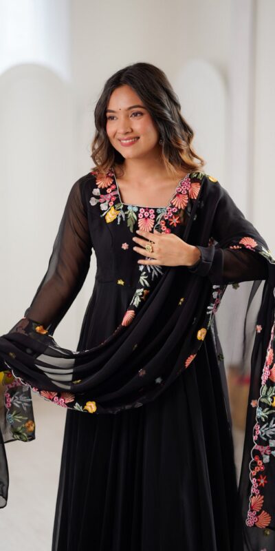 NSR 901 Black Faux Georgette Salwar Suit with Lace Work & Embroidery Work. Introductory Price ₹2099. Delivery 4-6 Working Days. Shop now. | Jump Suits, Salwar suit, Casual Suits, Creative suits, Designer Suits, Palazzo Suits, Party Wear Suits, Patiala Suits, Straight Suits
