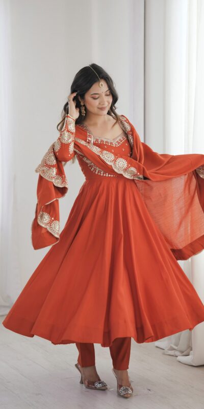 ZF 5026 Orange Colour Roman Silk Salwar Suit with Embroidery Work. Best Price ₹2399. Delivery 4-6 Working Days. Shop now. | Anarkali Suits, Bollywood Anarkali, Creative-Anarkali, Designer Anarkali, Embroidered Anarkali, Party Wear Anarkali