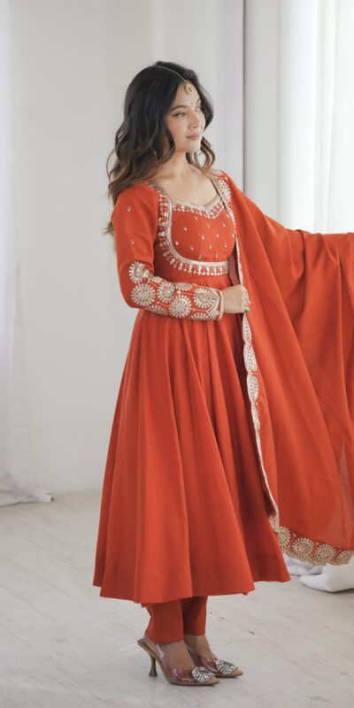 ZF 5026 Orange Colour Roman Silk Salwar Suit with Embroidery Work. Best Price ₹2399. Delivery 4-6 Working Days. Shop now. | Anarkali Suits, Bollywood Anarkali, Creative-Anarkali, Designer Anarkali, Embroidered Anarkali, Party Wear Anarkali